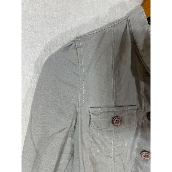 Eddie Bauer Jacket Small PETITE Gray 100% Linen Casual Patch Pockets Boxy - Picture 6 of 14